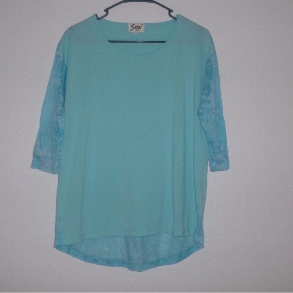 SOGI SIZE S  AQUA BLUE  HIGH-LOW TUNIC TOP 3/4 SLEEVE